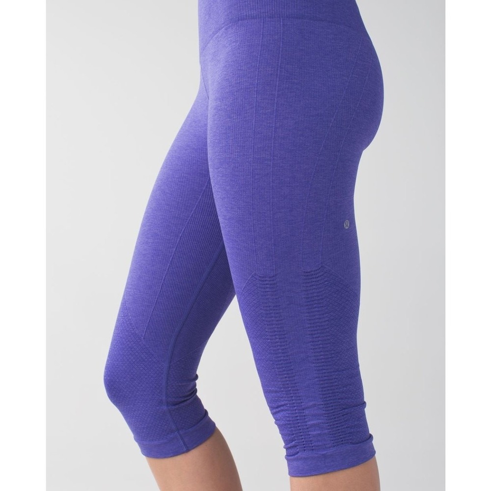 Lululemon‎ Crop Leggings 6 Purple In The Flow Ruched Sides Seamless Yoga - Picture 4 of 12